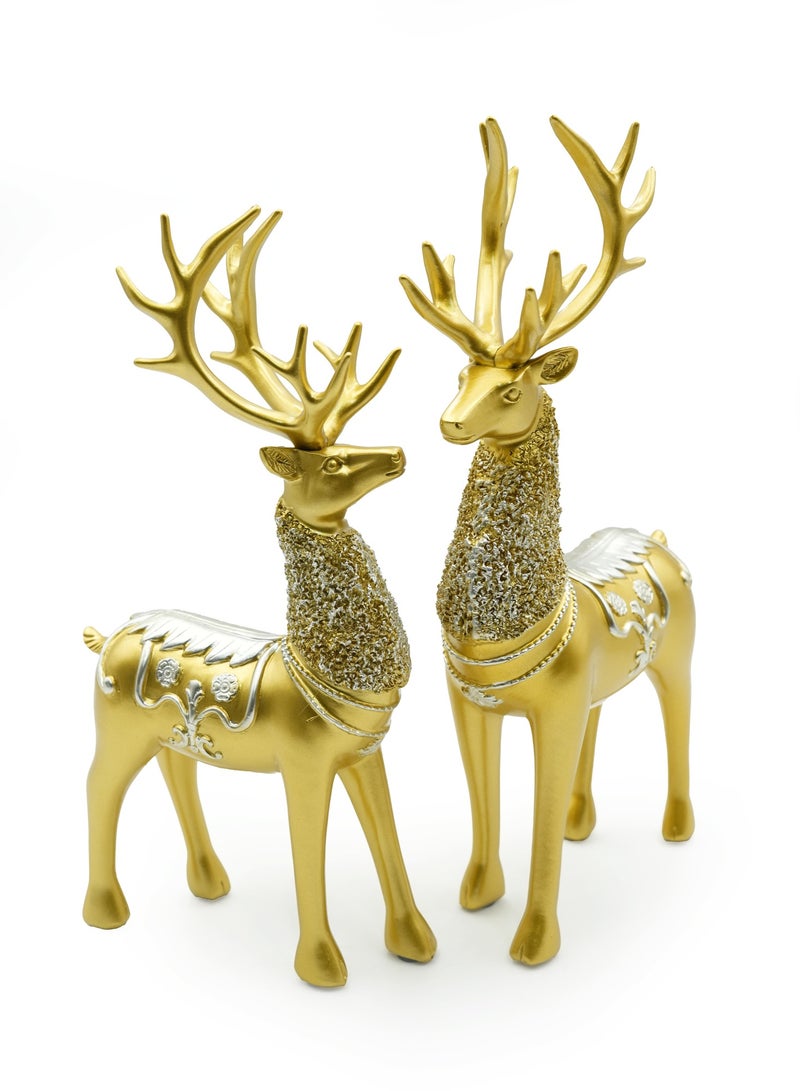 بيرام مجموعة الرنة الذهبية الفاخرة حجم كبير وصغير تماثيل رنة من الريزين مزينة بالكريستال ديكورات عيد الميلاد الراقية لزينة المنزل وعرض الطاولة والاحتفالات - Image 1